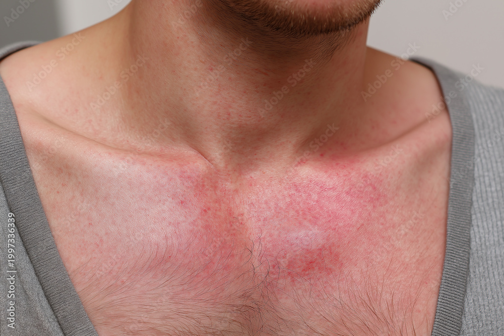 Naklejka premium Redness rash chest neck skin irritation inflammation itchy skin irritation sore chest