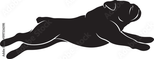 Black silhouette of a running pug dog vector icon