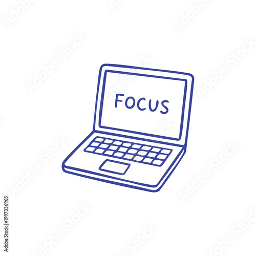 Hand drawn illustration of a laptop showing the word focus on screen.