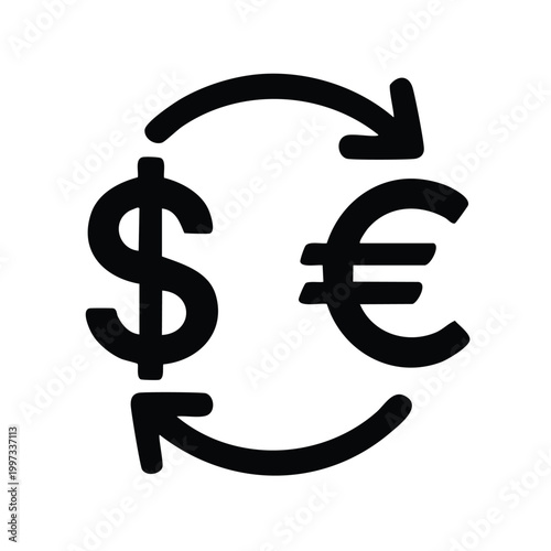 Currency Exchange Icon Showing Dollar and Euro Conversion