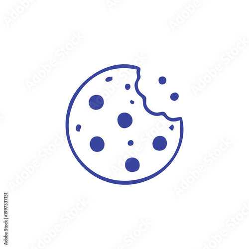 Minimalist outline icon of a bitten chocolate chip cookie.