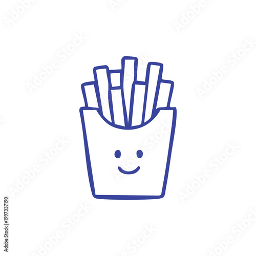 Cute hand drawn french fries in a carton icon.