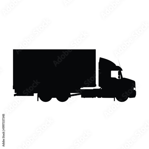 Heavy cargo delivery truck driving on road silhouette