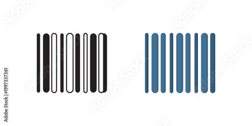 Barcode icon for product tracking, minimalist flat barcode lines in black and blue variations, symbolizing inventory management,