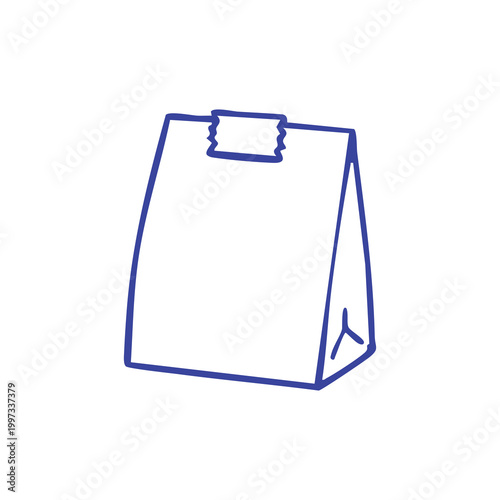 Simple Hand Drawn Illustration of a Sealed Paper Bag.