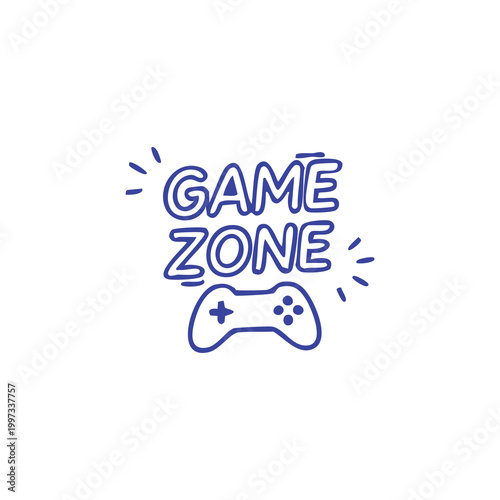 Hand drawn doodle style game zone sign with controller icon.