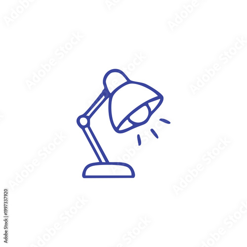Minimalist purple line icon of a modern desk lamp.