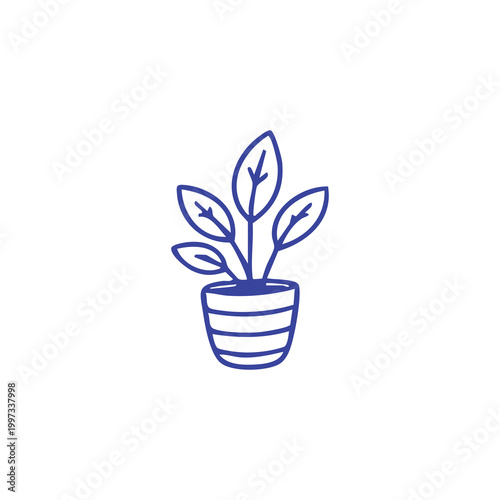 Simple Hand Drawn Illustration of a Potted Houseplant.