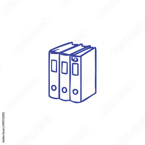 Simple line art icon of three office ring binders standing together.