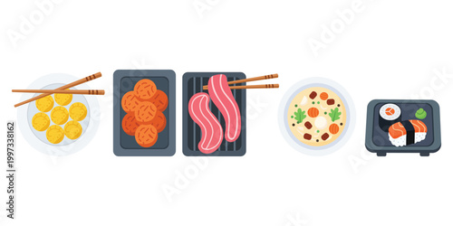 Culinary Variety: A vibrant array of global culinary delights is presented, showcasing the diverse flavors and artistic presentation of exquisite meals. 