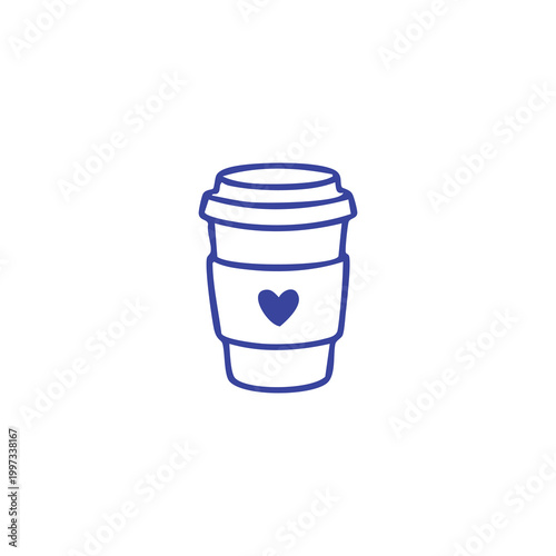 Minimalist outline icon of a takeaway coffee cup with a heart symbol.