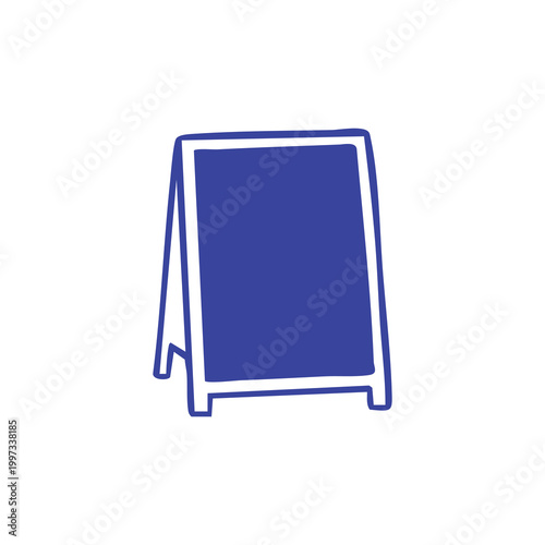 Simple blue hand drawn sandwich board sign icon.