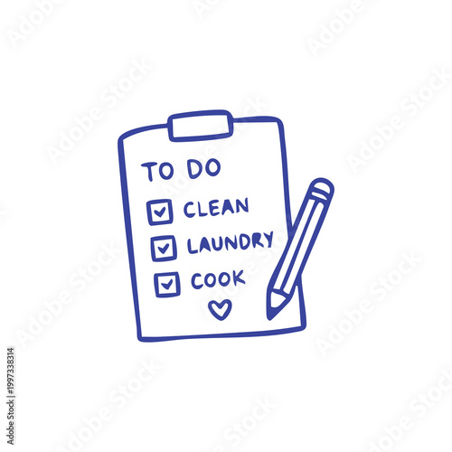 Hand drawn illustration of a daily to do list clipboard with pencil.