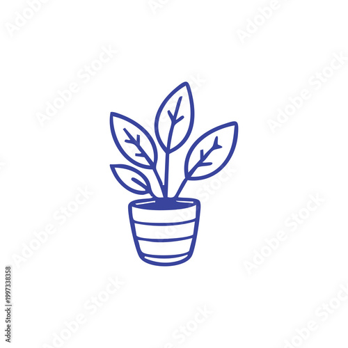 Hand drawn doodle of a potted plant with striped ceramic pot.