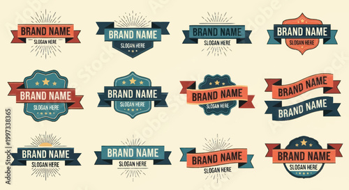 Collection of Vintage Brand Name Logos and Emblems.