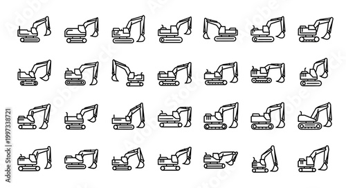 Excavator Icons Set: Construction Machinery & Heavy Equipment Collection