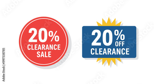 20% Clearance Sale Signs: Red Circle and Blue Rectangle with Offer