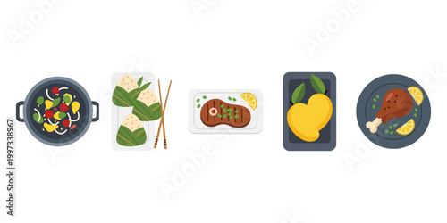 Culinary Delights: A vibrant array of prepared meals, each dish an invitation to explore a world of flavors and culinary creativity.