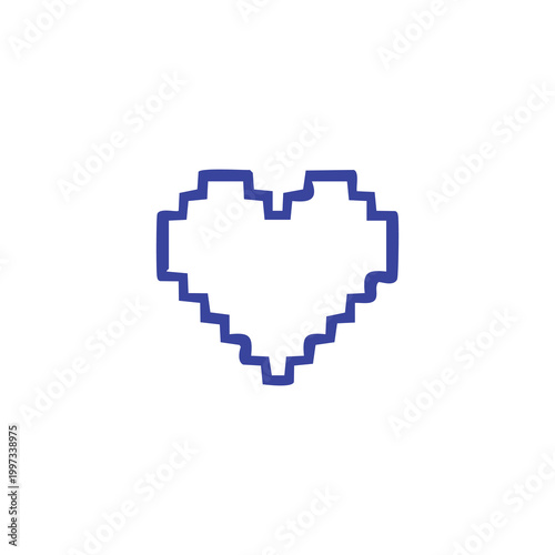 Minimalist purple pixel art heart outline icon on white background.