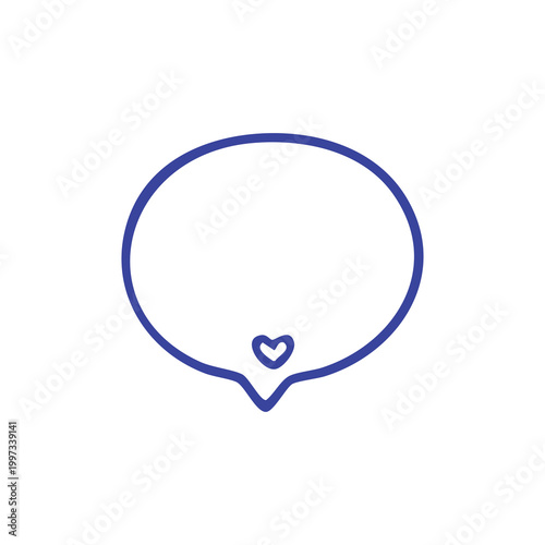 Minimalist purple speech bubble icon with a small heart shape inside.