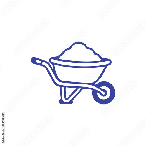 Simple line art icon of a garden wheelbarrow filled with soil.