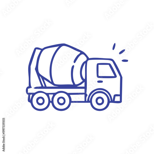 Simple line art illustration of a concrete mixer truck.