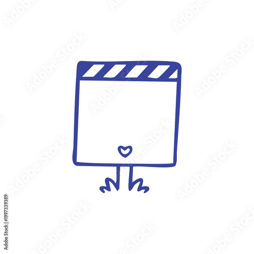 Hand drawn doodle of a cute movie clapperboard character.