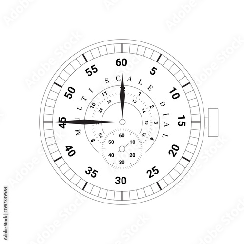 Chronograph Style Watch Dial Outline Vector Illustration