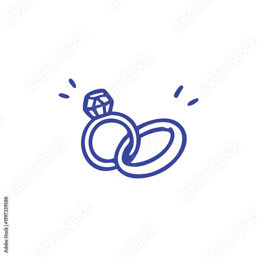 Hand drawn doodle illustration of two interlocking wedding rings with a diamond.