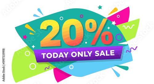 20% Today Only Sale Banner with Colorful Abstract Shapes and Discount Offer