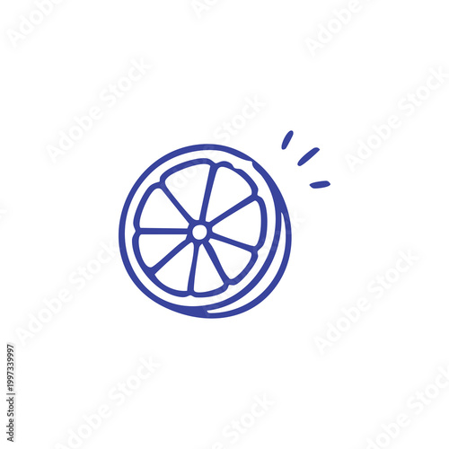 Hand drawn doodle of a citrus orange slice icon.