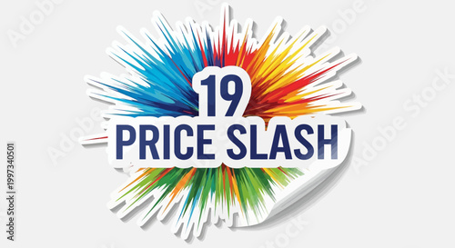 19 Price Slash Sale Sticker Burst with Colorful Paint Splatter and Peel Effect