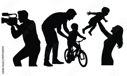 Silhouette of a man giving a bag of charity to a woman