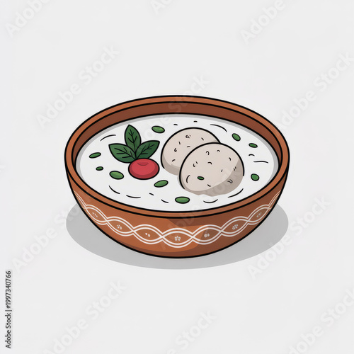 Comforting bowl of creamy soup with dumplings and fresh herbs