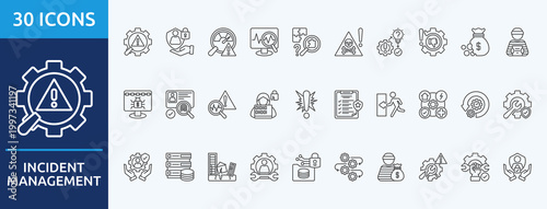 incident management - Icon Collection. Thin outline Set contains such Icons as security, risk, monitoring, problem and more. Simple web icons set

