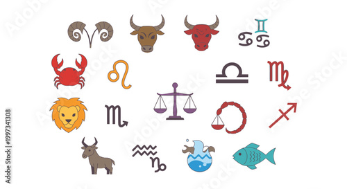 Astrology Zodiac Signs Icons Collection Flat Design with Copy Space