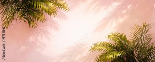 Palm leaves framing soft pastel background with empty center space, tropical banner seamless loop animation, summer branding template.