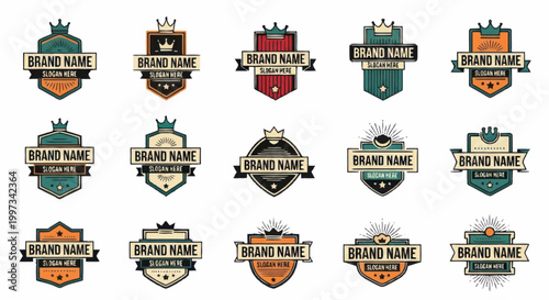 Collection of Vintage Emblem Logos with Brand Name Placeholder.