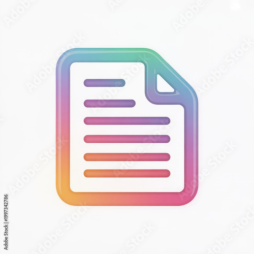 Colorful document icon with gradient overlay on white background, symbolizing information and data.