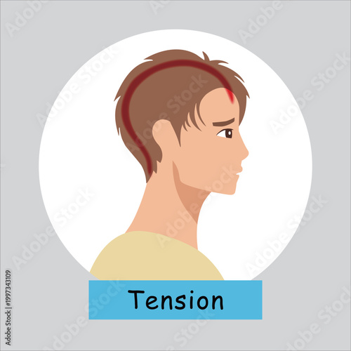 Male Character with Tension Headache Band Like Pain Location Vector Illustration