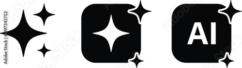 Black starbursts and A I text on white background sparkle shine artificial intelligence