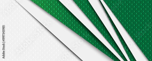 Abstract Green and White Geometric Layered Background with Dotted Texture. Vector Illustration