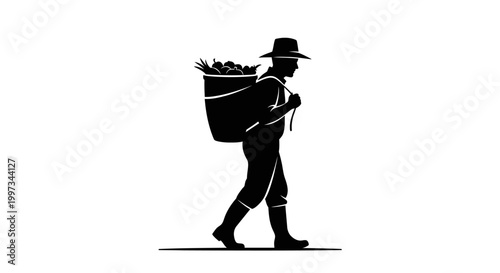 Man carrying large bag on back.