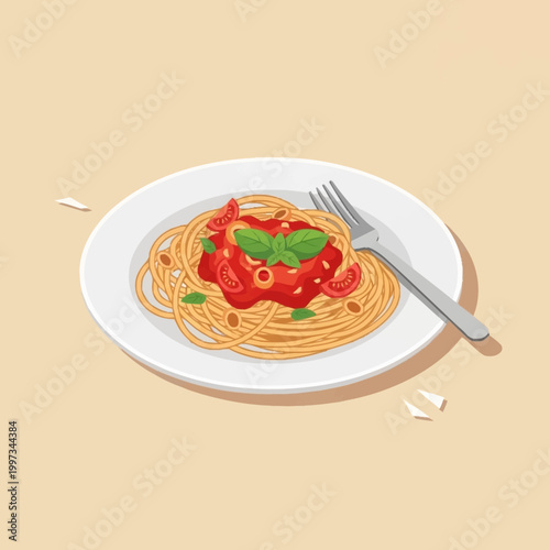 A plate of spaghetti with tomato sauce.