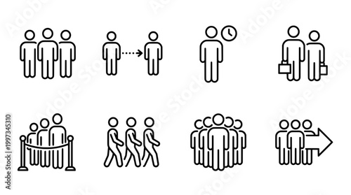 People icons set group social distancing waiting collaboration vector