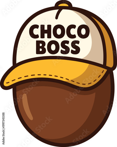 A cute cartoon illustration of a chocolate ball character wearing a yellow and white baseball cap Vector