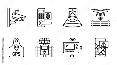 Security technology icons surveillance access control and monitoring systems