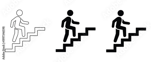 stairs icon set man on the stairs icon man climbing stairs icon walking up staircase or stairs sign climb up stairs sign vector illustration, modern success concept showing progress growth