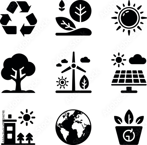 Set of ecofriendly and sustainable energy icons