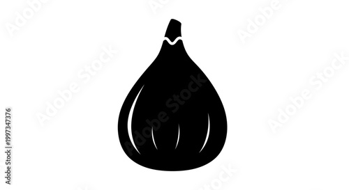 Simple black silhouette of a ripe fig fruit on white background.